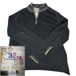 32 Bar Blues Mens XL Quarter Zip Pullover Sweatshirt Black Gray Contrast Trim